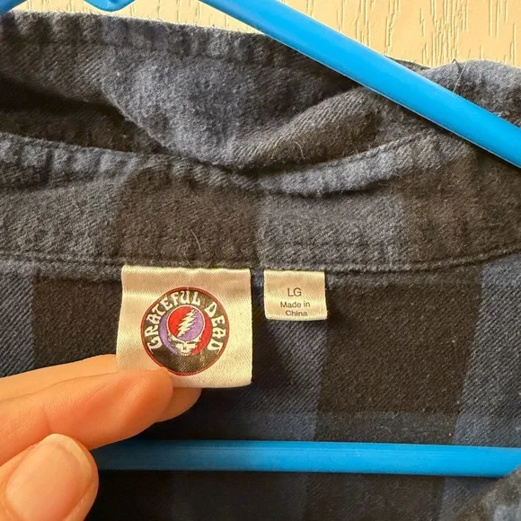 Grateful Dead Blue and Black Plaid Long Sleeve Shirt - Picture 2 of 3